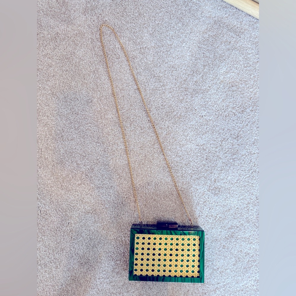 Acrylic Green and Rattan clutch w/Gold chain